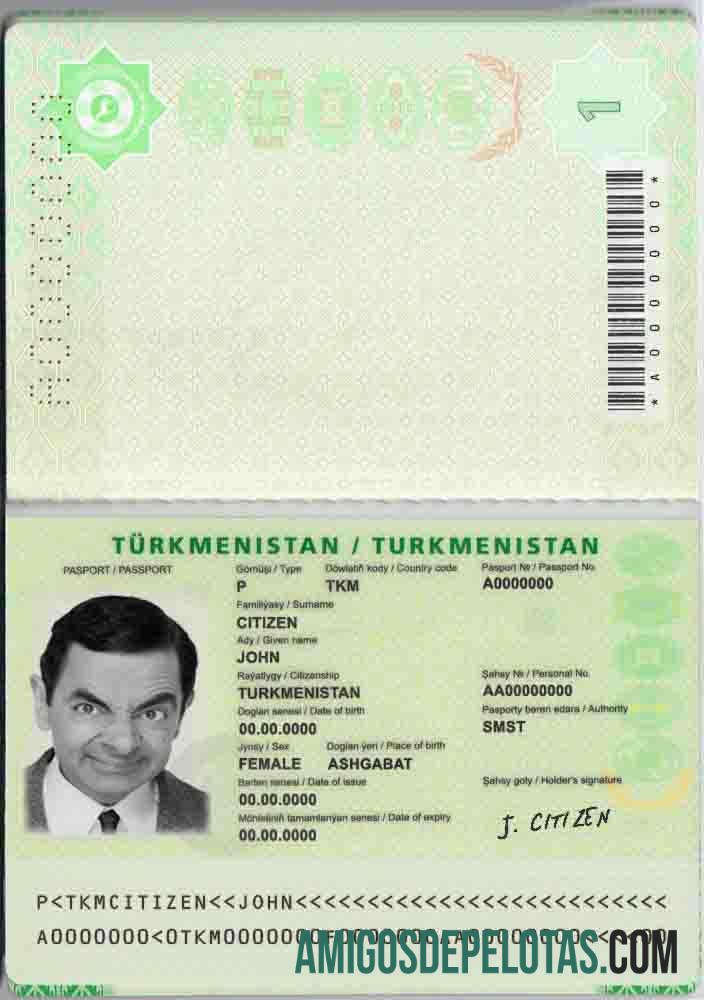 Passaporte do Turcomenistão exemplo real